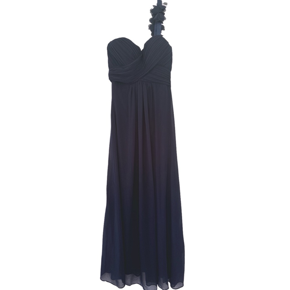 EVER PRETTY Navy Ruched One- Shoulder Empire Waist Chiffon Gown Size 4